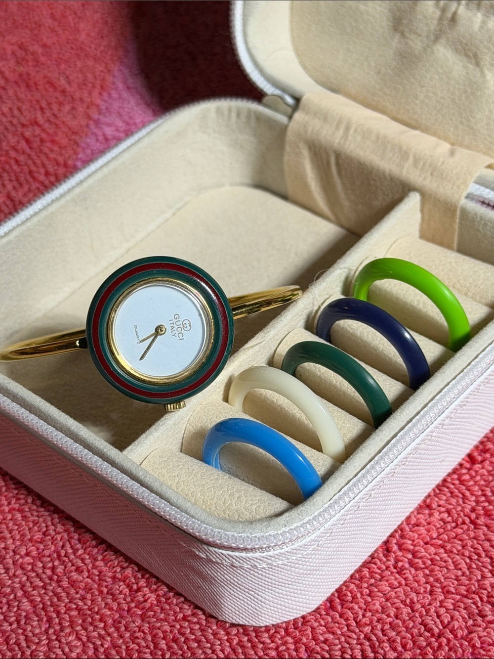 Gucci Gold Bangle Watch with Interchangeable Colored Rings
